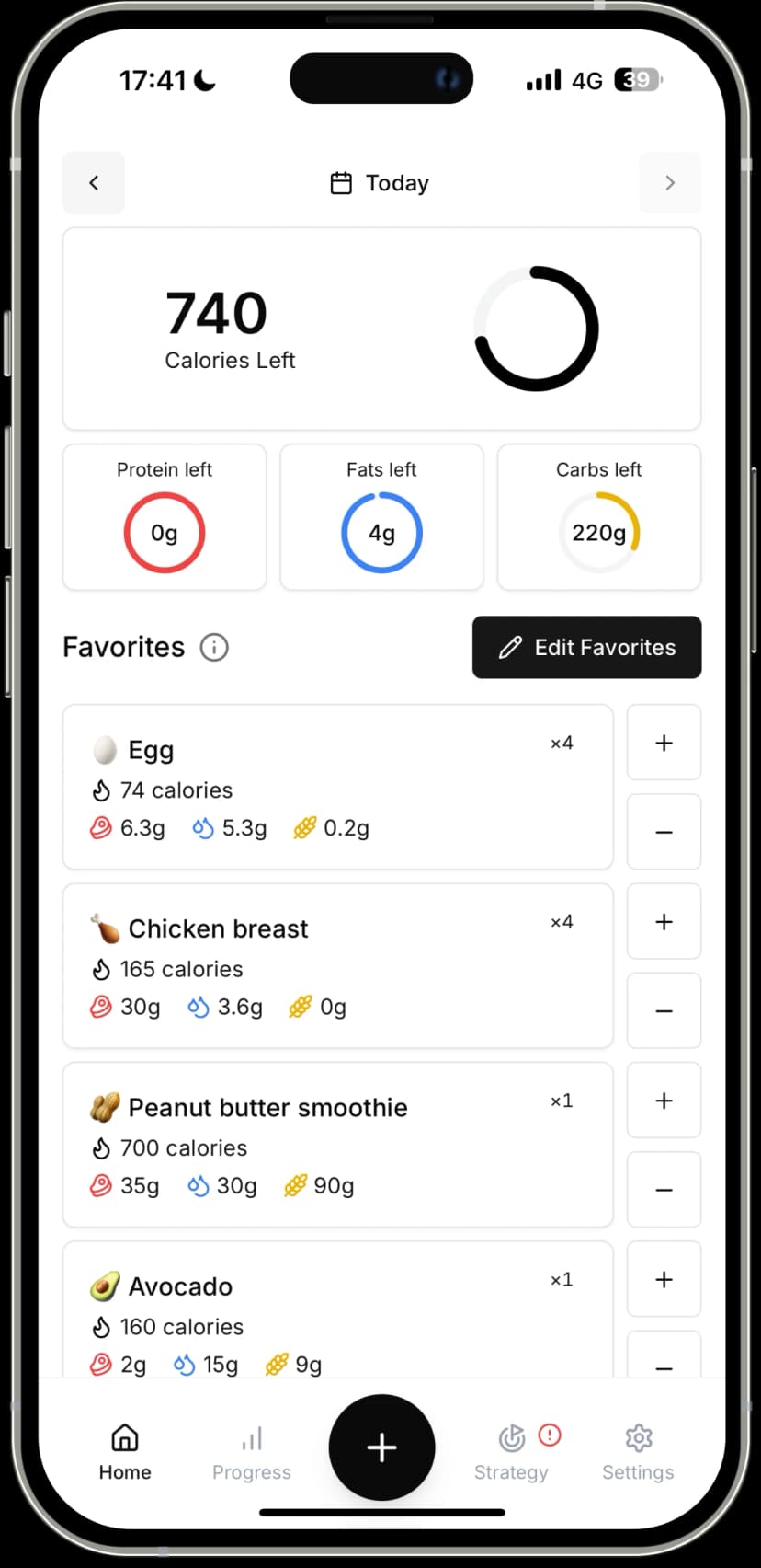Fast food logging interface